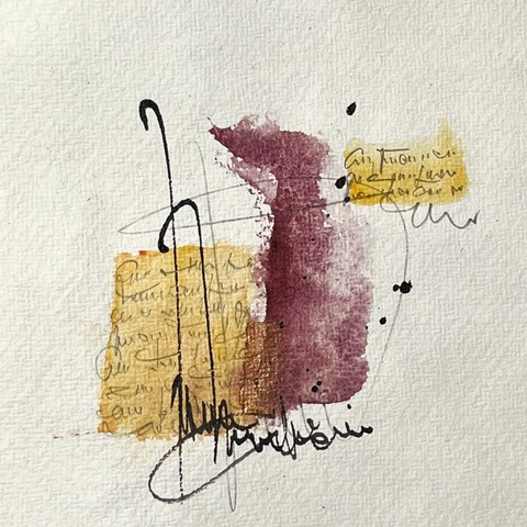 Aquarell "Etüde no. 13" von F. Chopin in Bordeaux und Gold auf Aquarellpapier von Künstlerin Sigrid Koller als Symbolbild für Chopin and me.